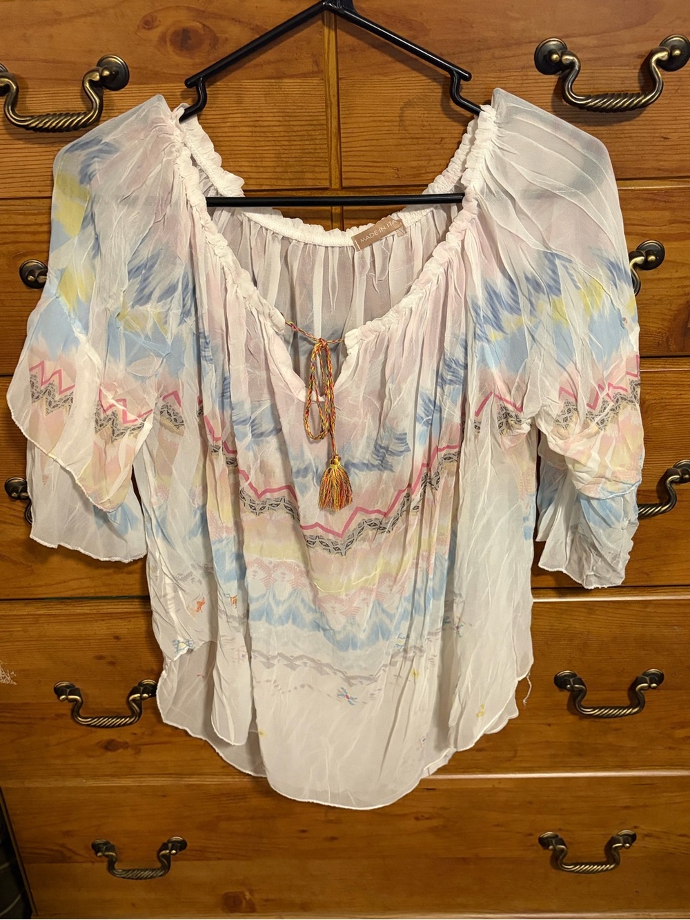lovestitch White Boho Peasant Blouse with Pastel Accents